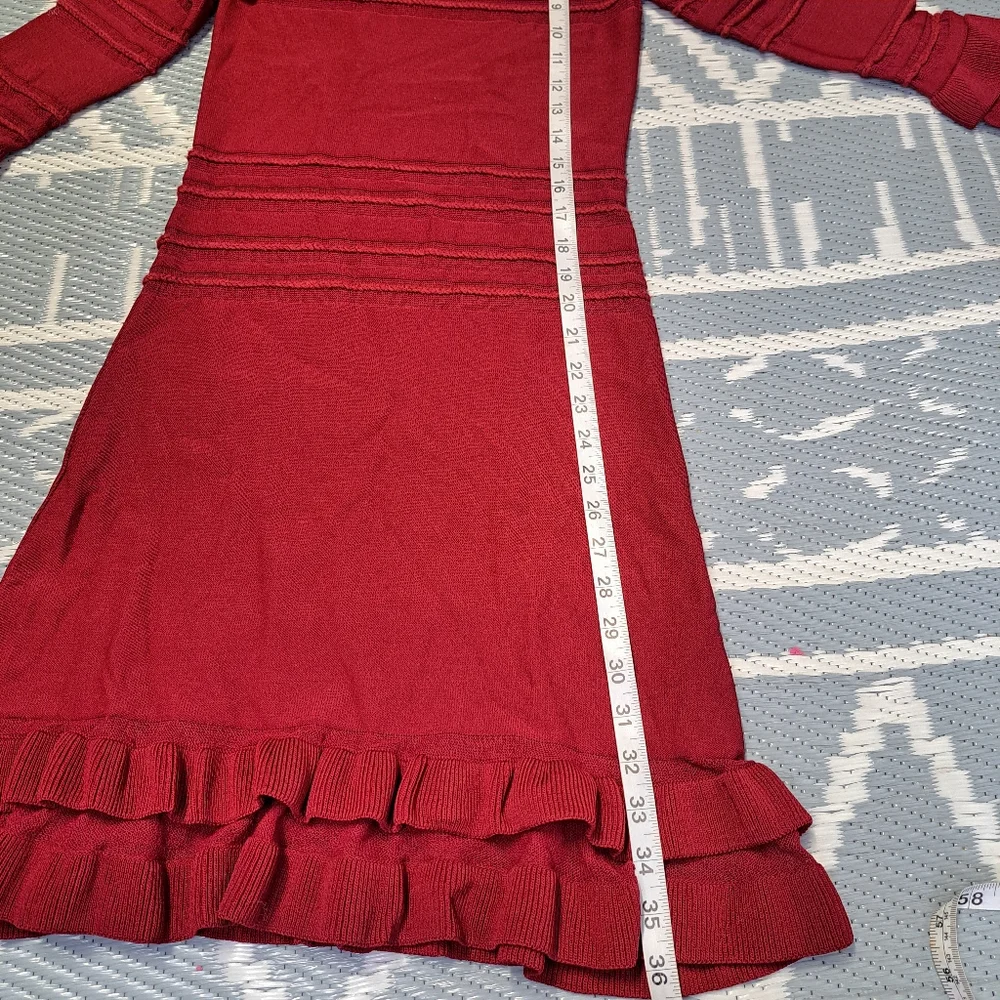 For Love And Lemons Burgundy Sheer-Stripe Ruffle Mini Dress - Picture 9 of 10